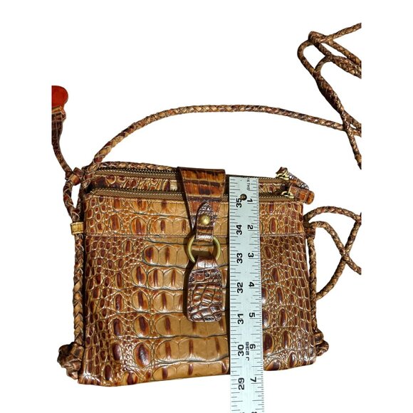 Brahmin Crocodile Embossed Tan Brown Leather Crossbody Bag Double Braided Handle - Picture 10 of 11